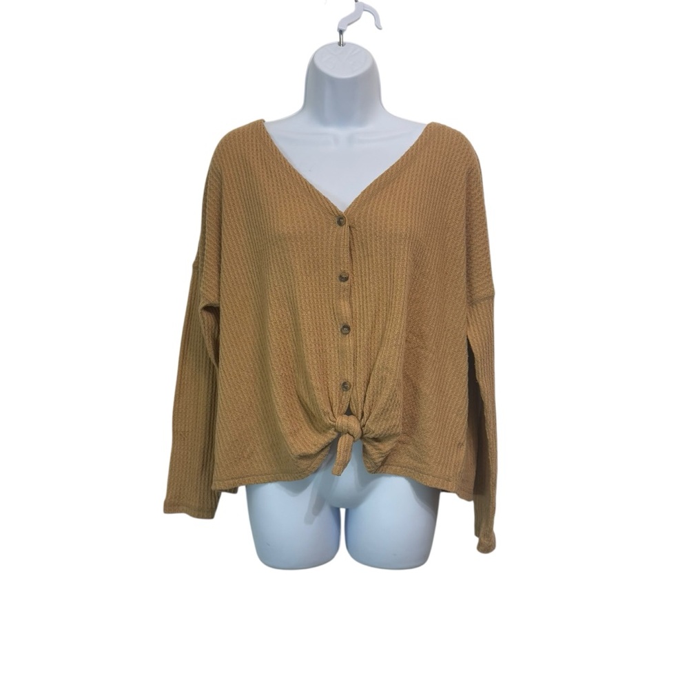 American Eagle Button Down Waffle Knit Long Sleeve Top size L